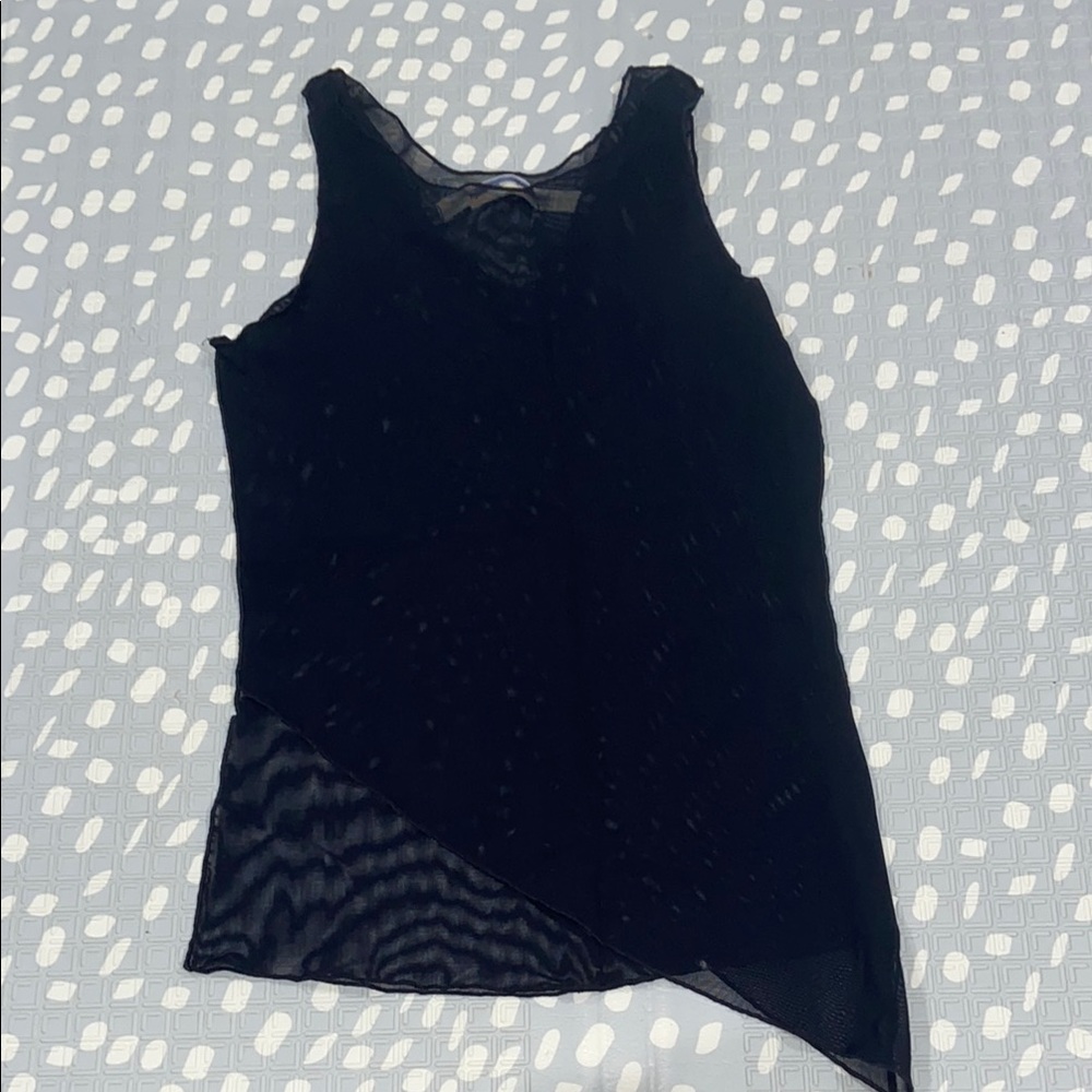 Black Asymmetrical Mesh Tank Top with Sleeveless Design